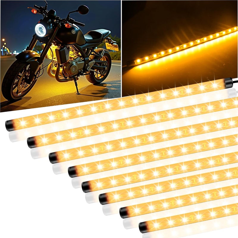 LEYMANRIYA 8 Pcs Car Led Light Strip IP67 Waterproof 11" Flexible Led Lights Underglow 12V for Car Motorcycle Boat Golf Cart Interior Exterior Decoration - Amber - Image 1